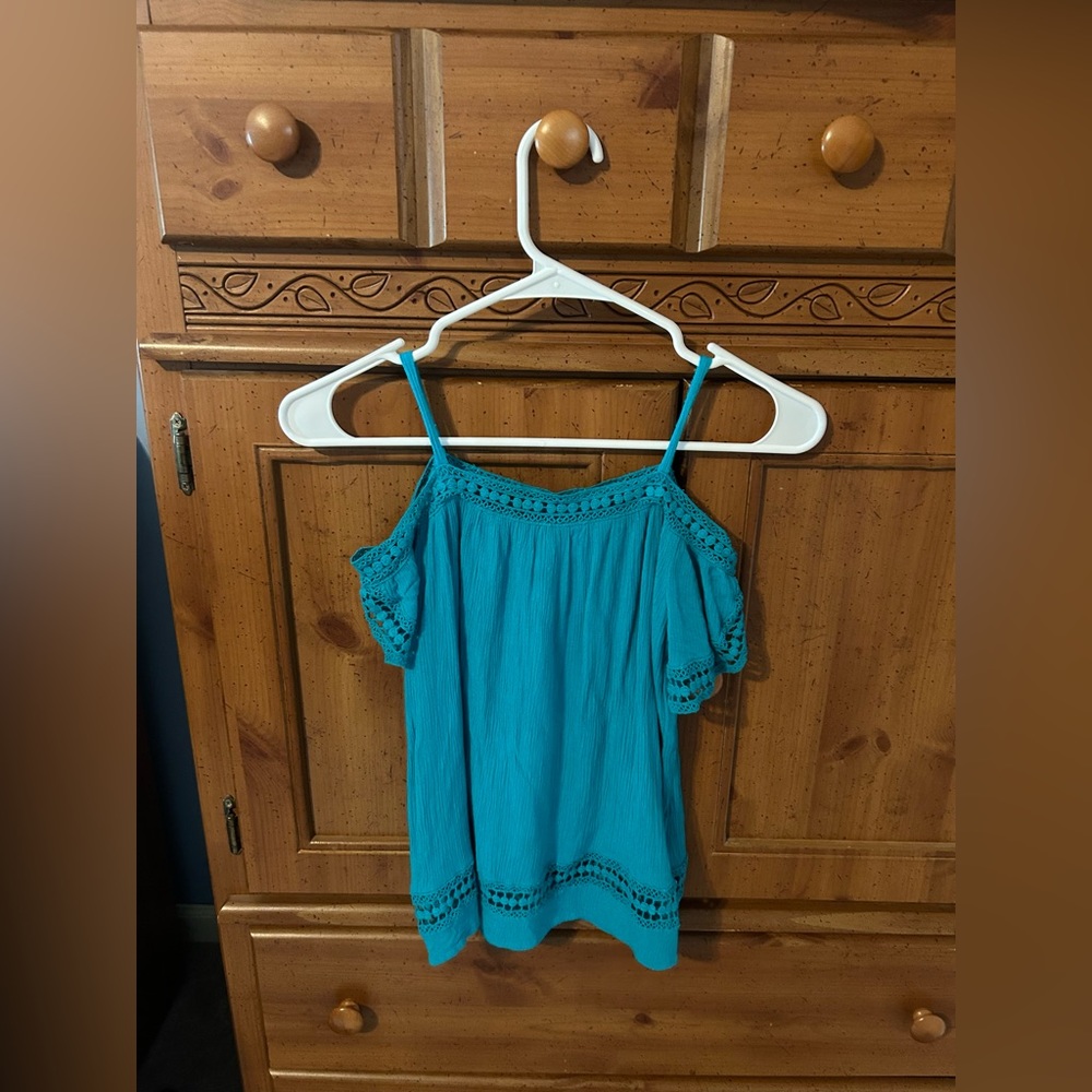 Teal, off the shoulder top
